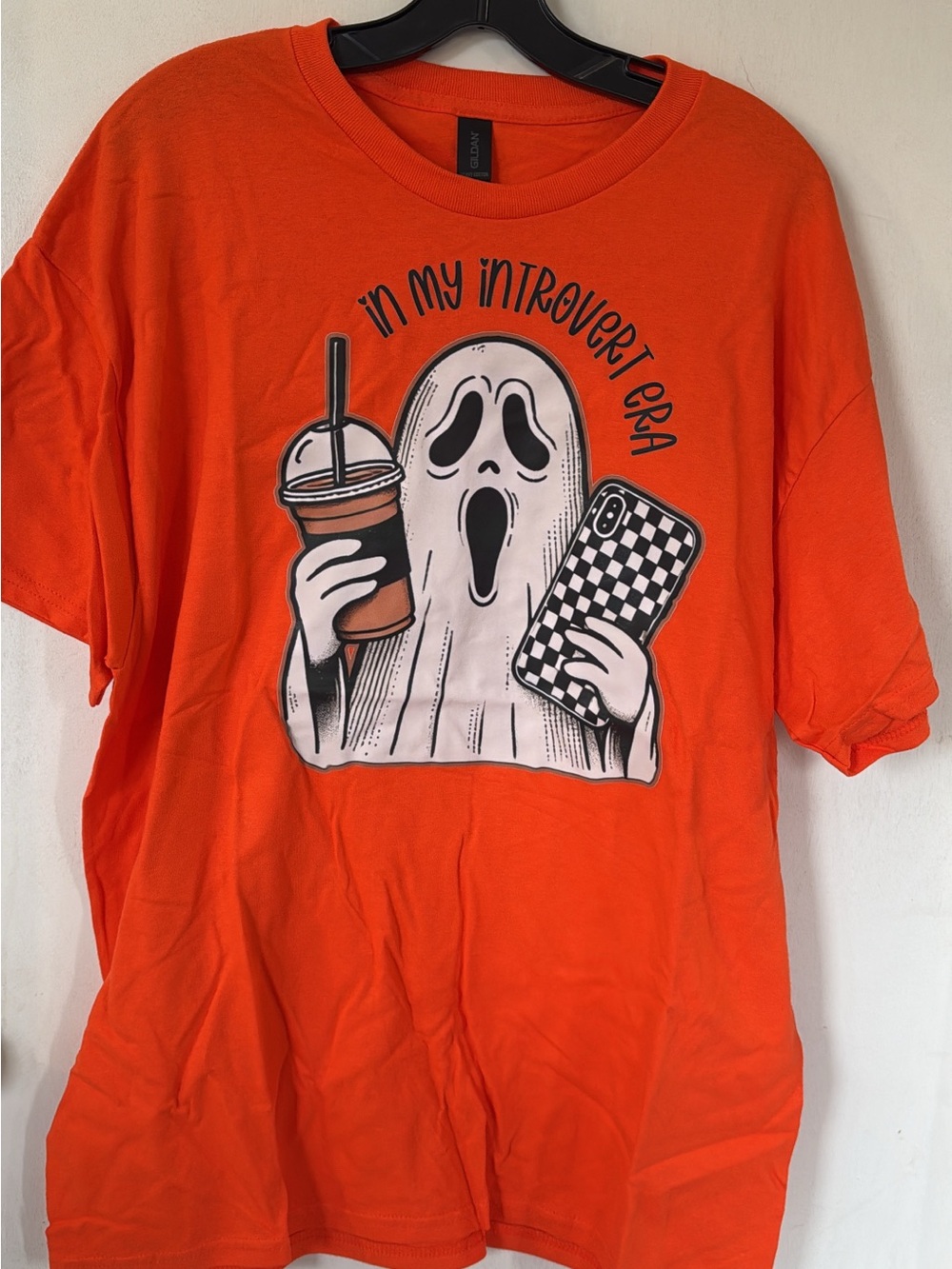Orange Graphic Tee - 'In My Introvert Era' Ghost Design
